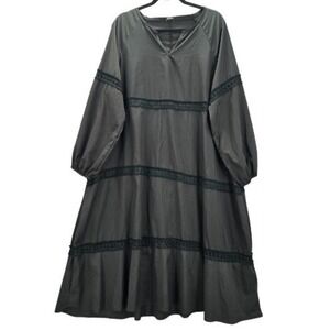 Vonda Black Boho Maxi Fairy‎ Grunge Lace Flowy Midi Tiered Flare Plus Dress 5XL